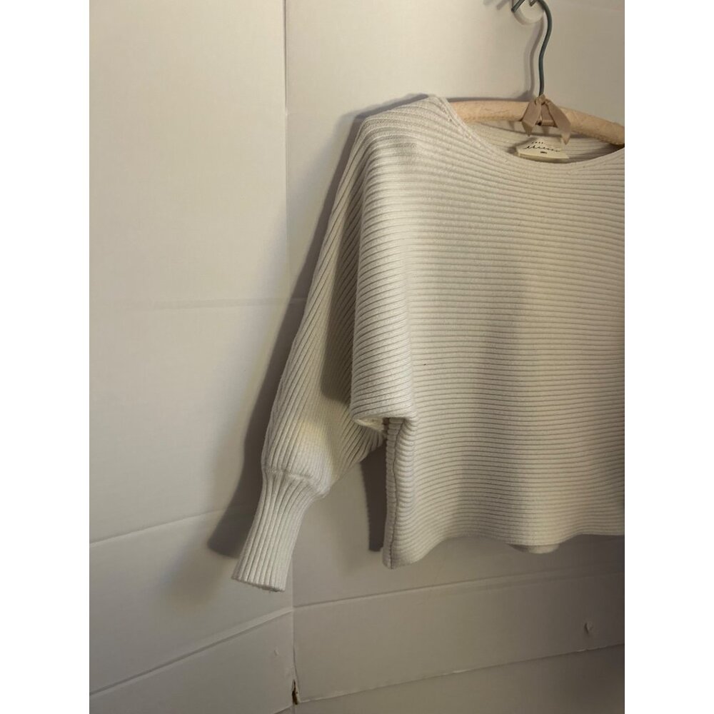 American Threads Small White Ribbed Knit Sweater VISCOSE BLEND Pullover Balloon - Picture 11 of 14